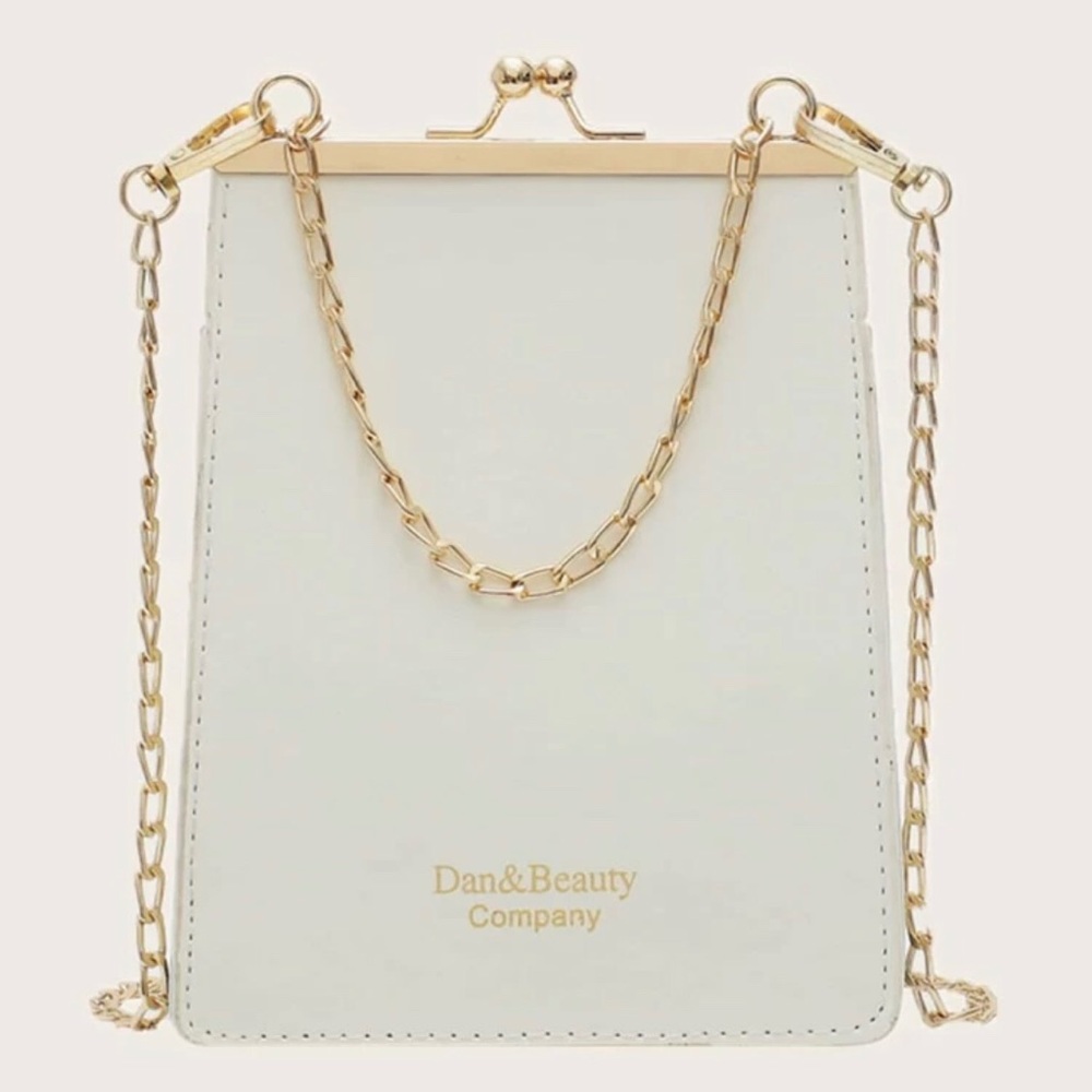 Kiss Lock White Small Chian Handle Crossbody Bag